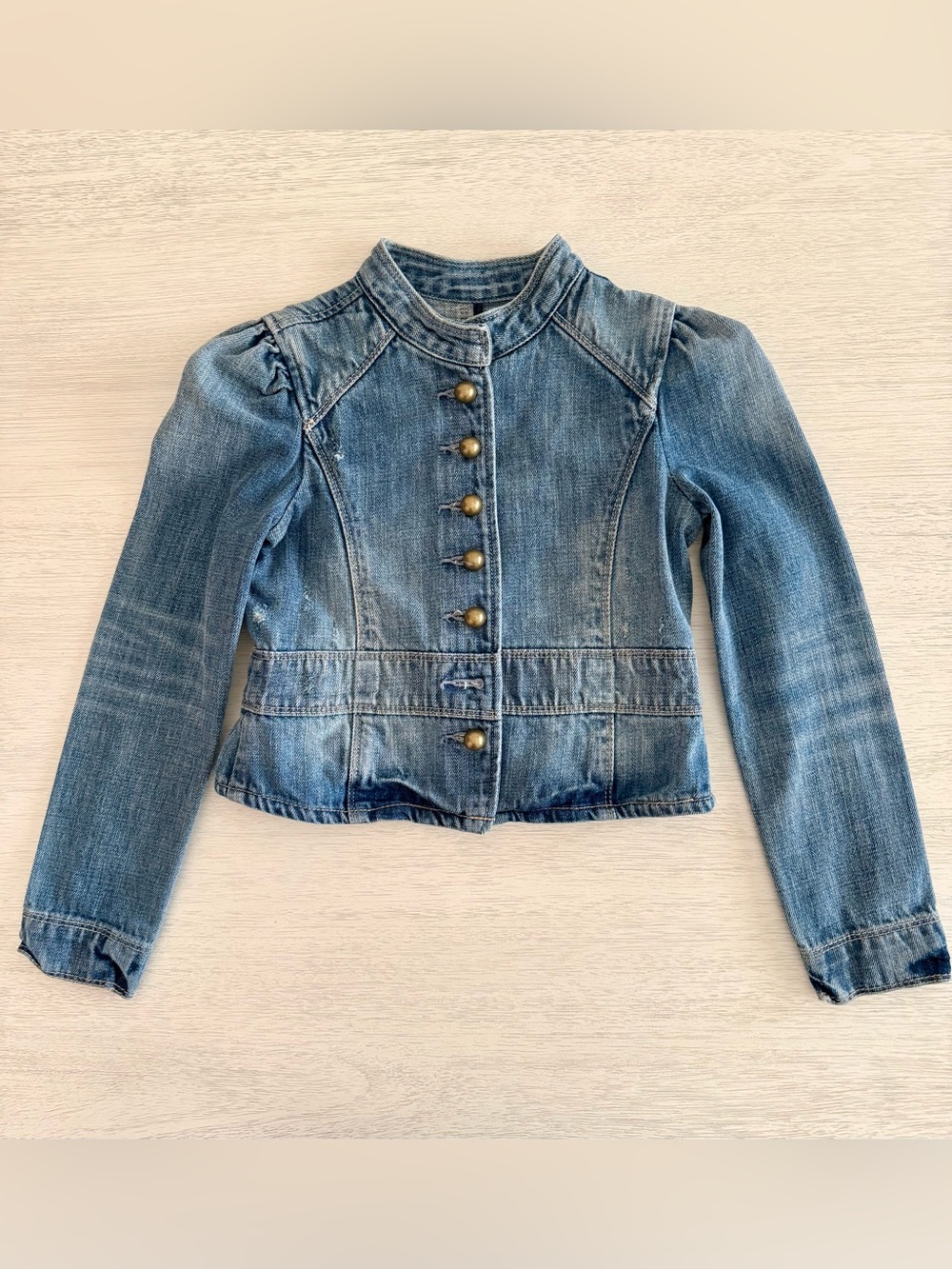 Gap Kids Girls Structured Blue Denim Distressed Military-Style Jacket